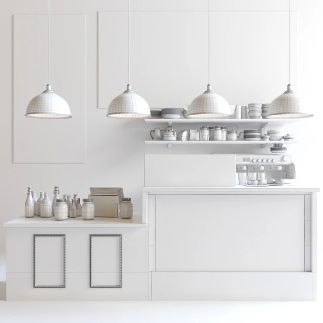 British style cafe with coffee machine and crockery. Showcase with juices — Descargar