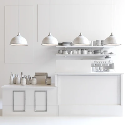 British style cafe with coffee machine and crockery. Showcase with juices — Ver 2