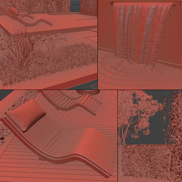 Backyard with Pool & plants & Furniture — Descargar