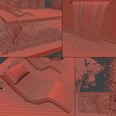 Backyard with Pool & plants & Furniture — Ver 4