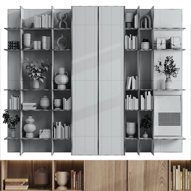 wooden Shelves Decorative With Plants and Book - Wooden Rack 09 — Descargar