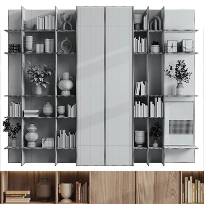 wooden Shelves Decorative With Plants and Book - Wooden Rack 09 — Ver 3