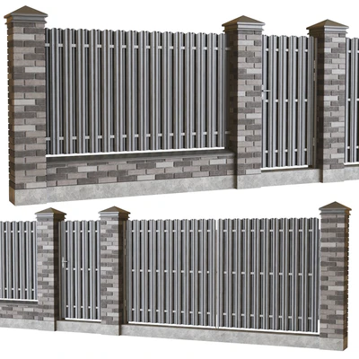 Brick fence with euro picket fence — Ver 1