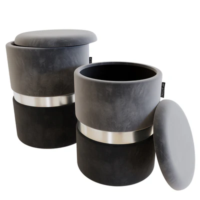 My interno. MY18A060GS (small + big) Set of 2 New-York ottomans (silver + gold) — Ver 2