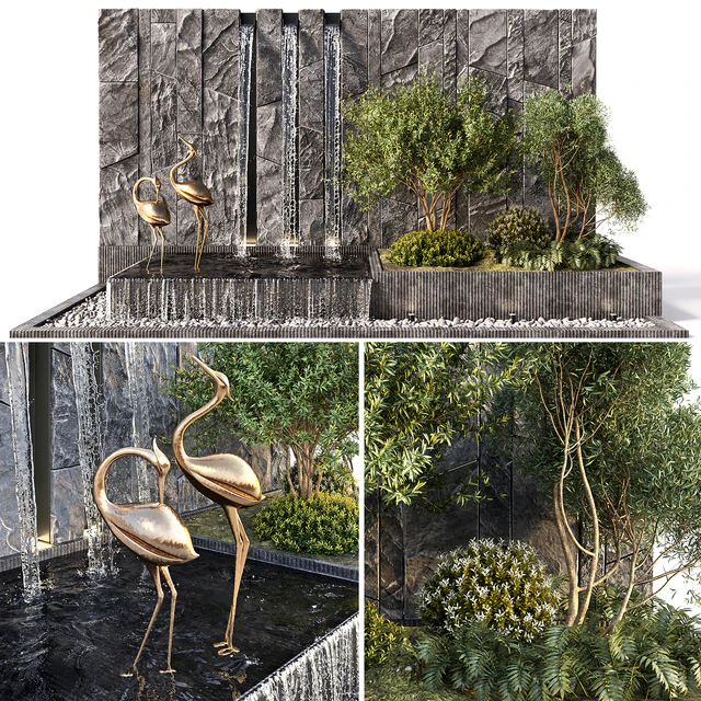 Water falls with Stonewall Plants & birds — Скачать