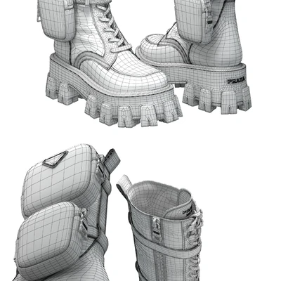 PRADA Brushed rois leather and nylon Monolith boots white — Вид 2
