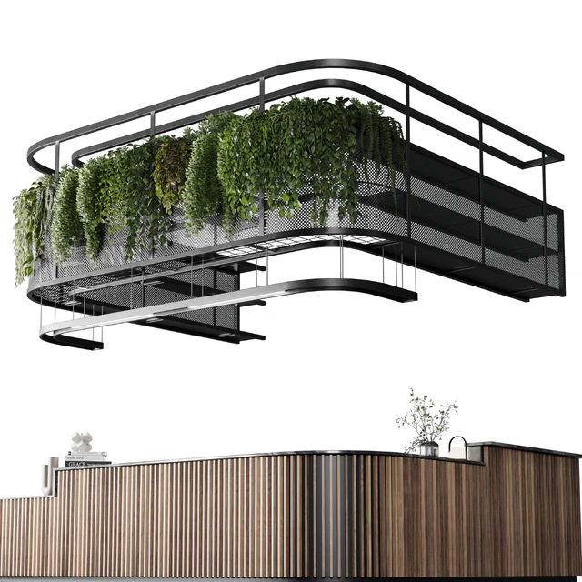 Coffee shop reception, Restaurant counter by hanging plant - 03 — Download
