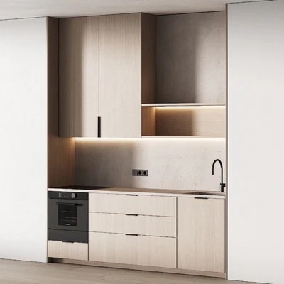 452 modern kitchen 17 mini kitchen 04 wood japandi in 2 options — Вид 3