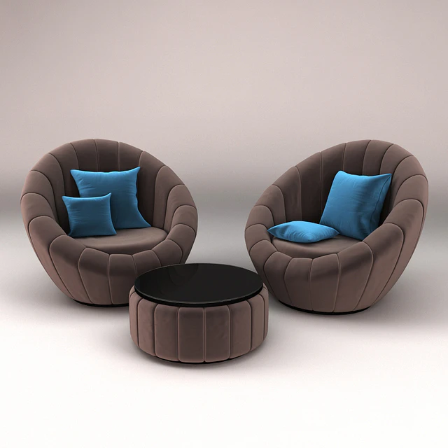 Rounded Armchair With Coffee Table — Descargar