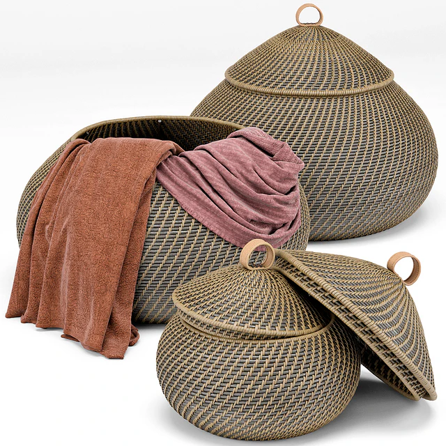 Arturo Global Bazaar Gray Rattan Weave Round Basket — Descargar