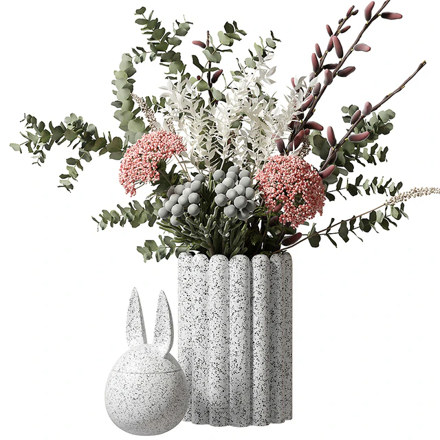 Bouquet with eucalyptus and flowers in a white vase — Download