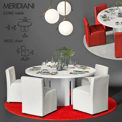 MERIDIANI Gong table, Wess chair, Flos IC S2 — Ver 1
