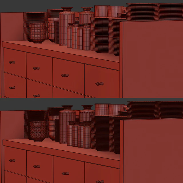 Mira restaurant cabinet with dishes V1 / Wooden sideboard with dishes — Download