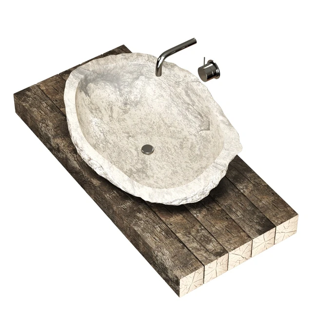 Stone sink on a log countertop — Descargar