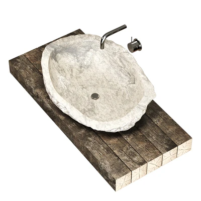 Stone sink on a log countertop — Ver 3