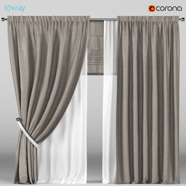 Brown curtains in the background with white tulle + Roman blinds — Descargar