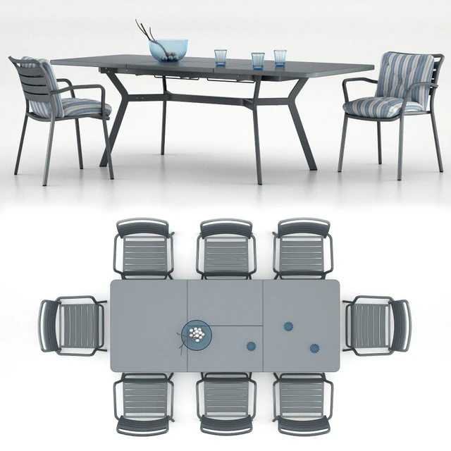 Table Ethimo Ocean rectangular table with a chair Ocean dining chair with accessories — Descargar
