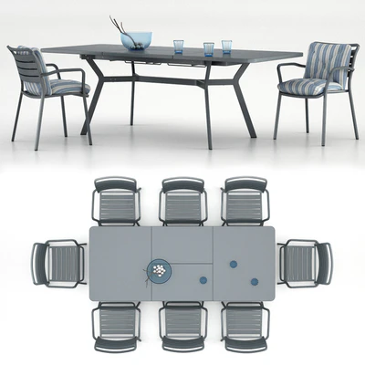 Table Ethimo Ocean rectangular table with a chair Ocean dining chair with accessories — Ver 1