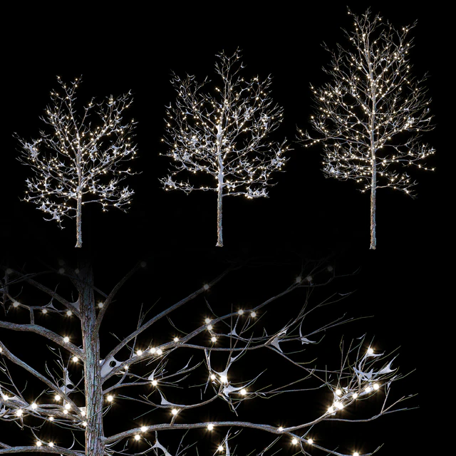 Trees in the snow with a luminous garland — Descargar