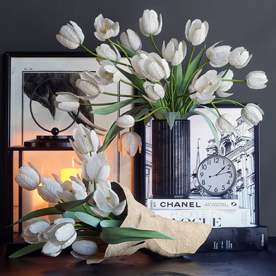 Decorative set with white tulips — Ver 1