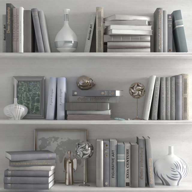 A set of books with a decor in bright tones on the shelves — Descargar