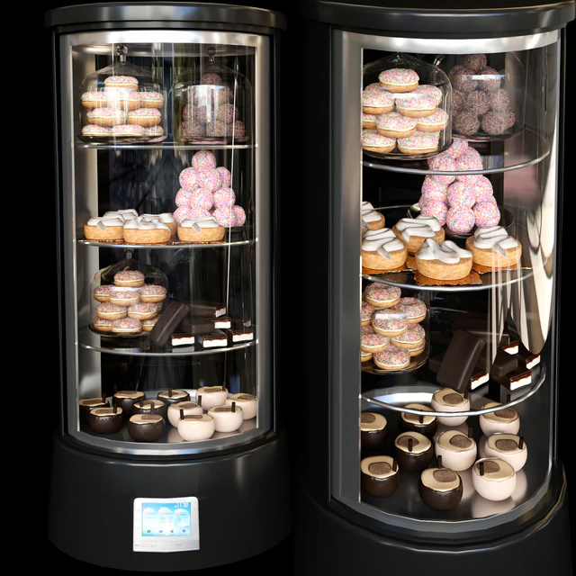 Refrigerator in a cafe with desserts and various sweets 2. Confectionery shop — Descargar