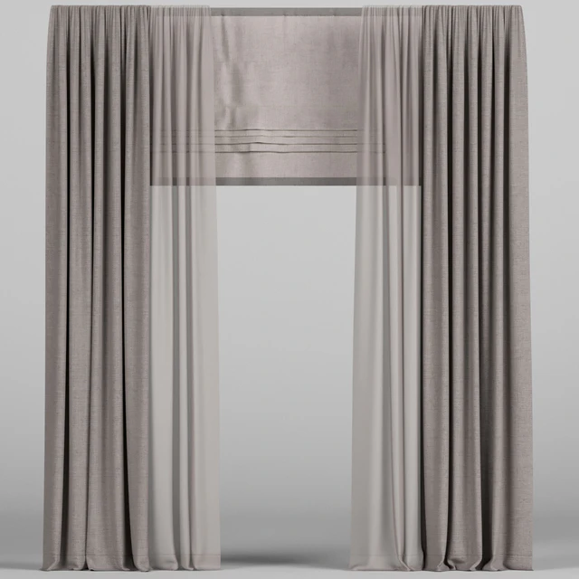 Brown curtains with tulle and roman blinds. — Descargar