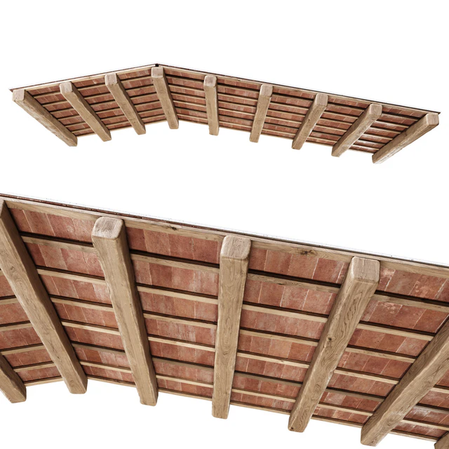 Wooden ceiling with ceramic tiles / Gable wooden ceiling — Descargar