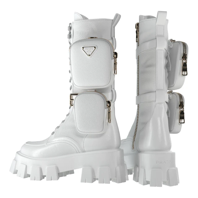 PRADA Brushed rois leather and nylon Monolith boots white — Скачать