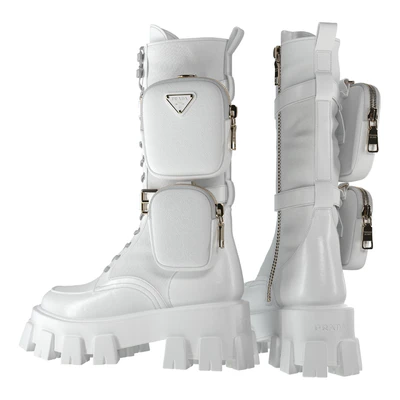 PRADA Brushed rois leather and nylon Monolith boots white — Вид 3