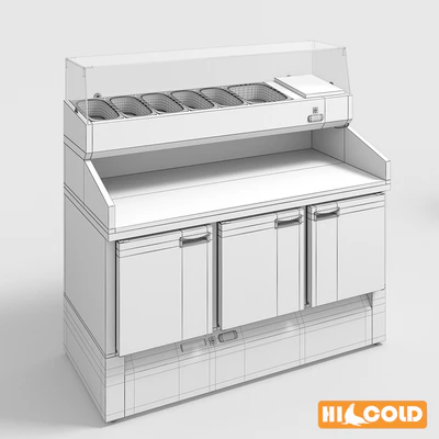 HiCold desks, refrigerated pizzeria, stainless steel with stone countertop and glass showcase # 1 — Ver 2