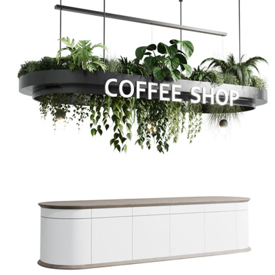 Coffee shop reception, Restaurant counter by hanging plant - 01 — descargar