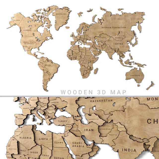 Wooden panel - world map — Скачать