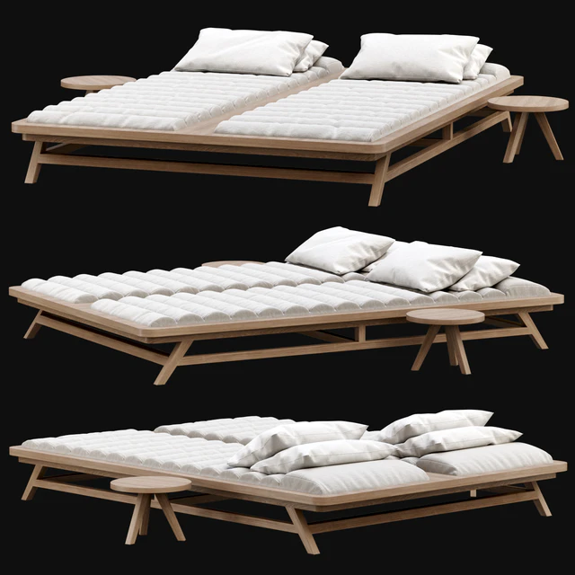 Double wooden outdoor chaise lounge S19 / Double chaise lounge — Descargar