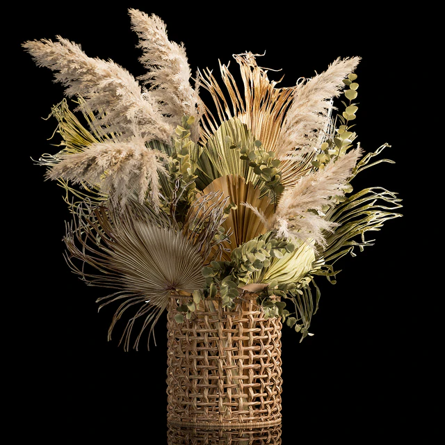 Installation bouquet pampas grass in a wicker basket of twigs, dry leaves, dried flower. 239. — Descargar