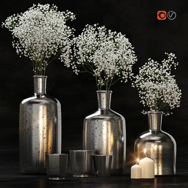 Decorative set with gypsophila flower and candles — Descargar