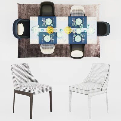 Molteni Dining Table and Chairs with Decor — Ver 2
