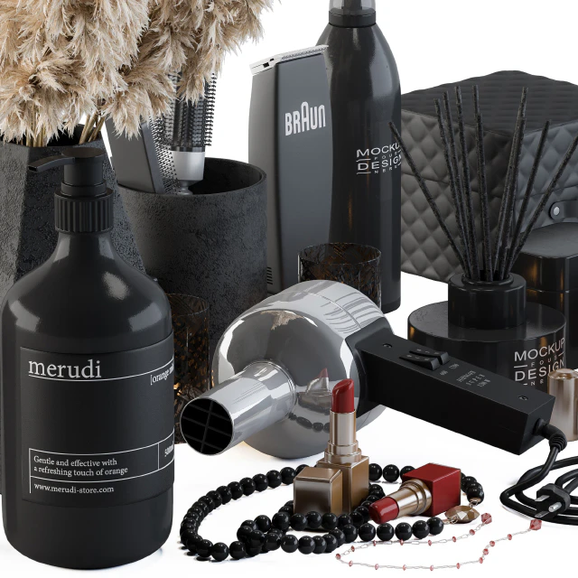Bathroom Decor Set 05 - Black Set with pampas Plant — Descargar