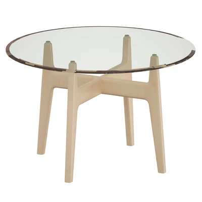 Tate 48 "Round Dining Table with Glass Top and Sand Base (Crate and Barrel) — Ver 3