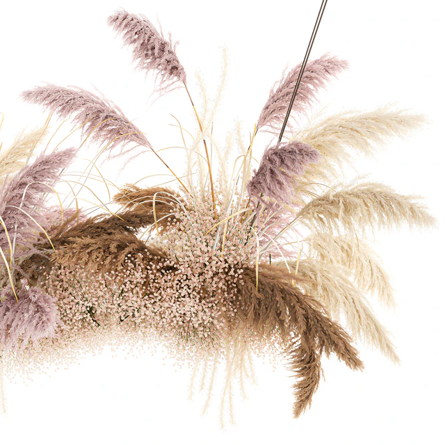 Suspended installation of dried flowers from pampas, Pampas grass, suspension, branches, wedding decoration. Bouquet 200. — Descargar