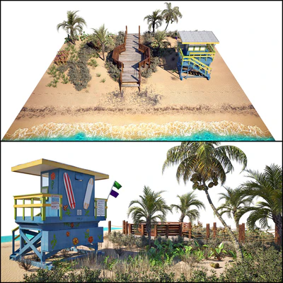 Ocean Beach set and Miami Lifeguard Hut — View 1