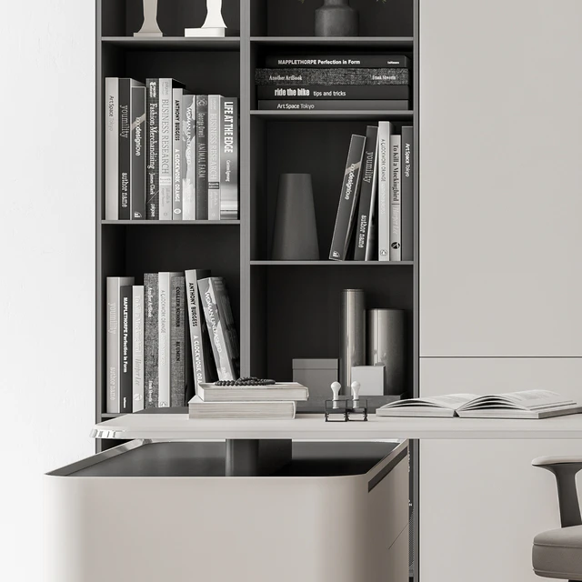 Boss Desk with Library Black and White Table - Office Furniture 285 — Скачать