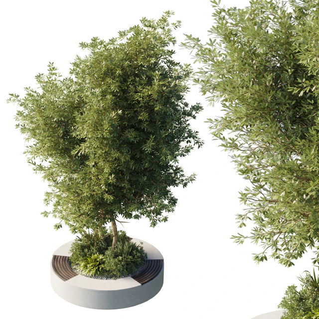 Urban Environment - Urban Furniture - Green Benches With tree 43 — Скачать