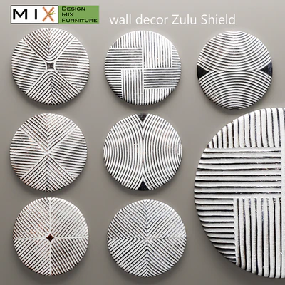Design Mix Furniture. Zulu Shield. Panel, panel, Africa, white, bleached, abstraction, picture, set, wall decor — Ver 1