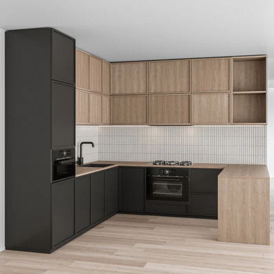 Kitchen Modern - Black and white with wood 50 — Вид 4