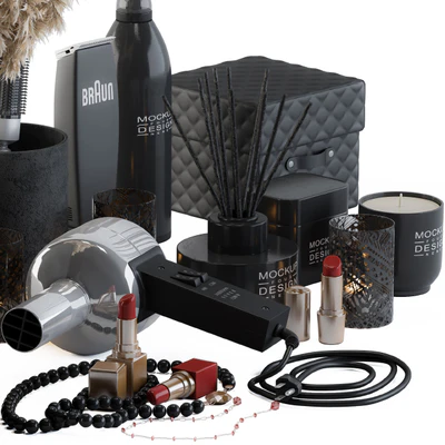Bathroom Decor Set 05 - Black Set with pampas Plant — Ver 3