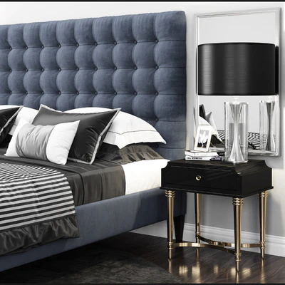 Bed TOV Furniture Eden Grey Velvet Tufted — Ver 2