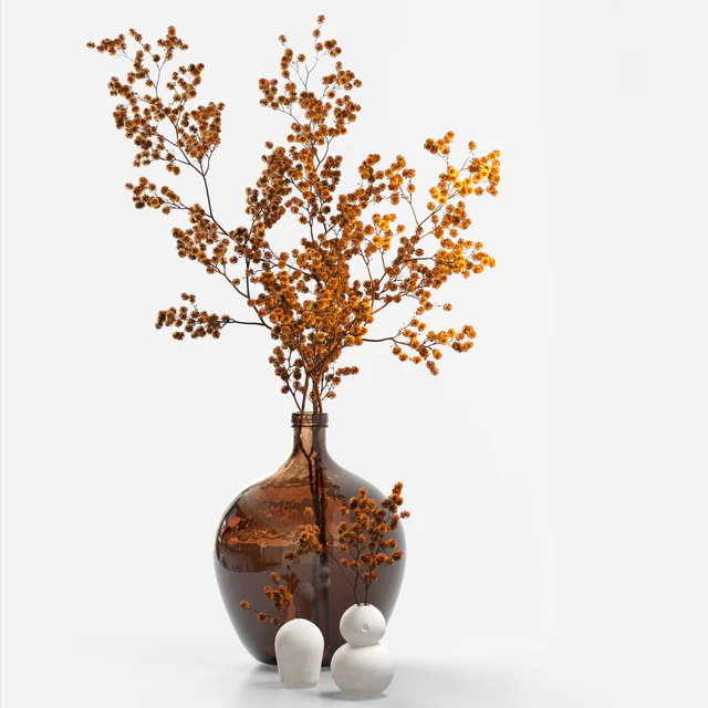 Dried flower branch in a large brown jar — Descargar