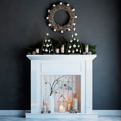 Artificial fireplace with candles and Christmas decorations — Ver 1