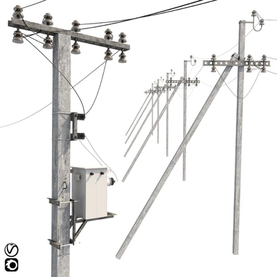 Concrete electricity transmission poles with wires — Ver 1